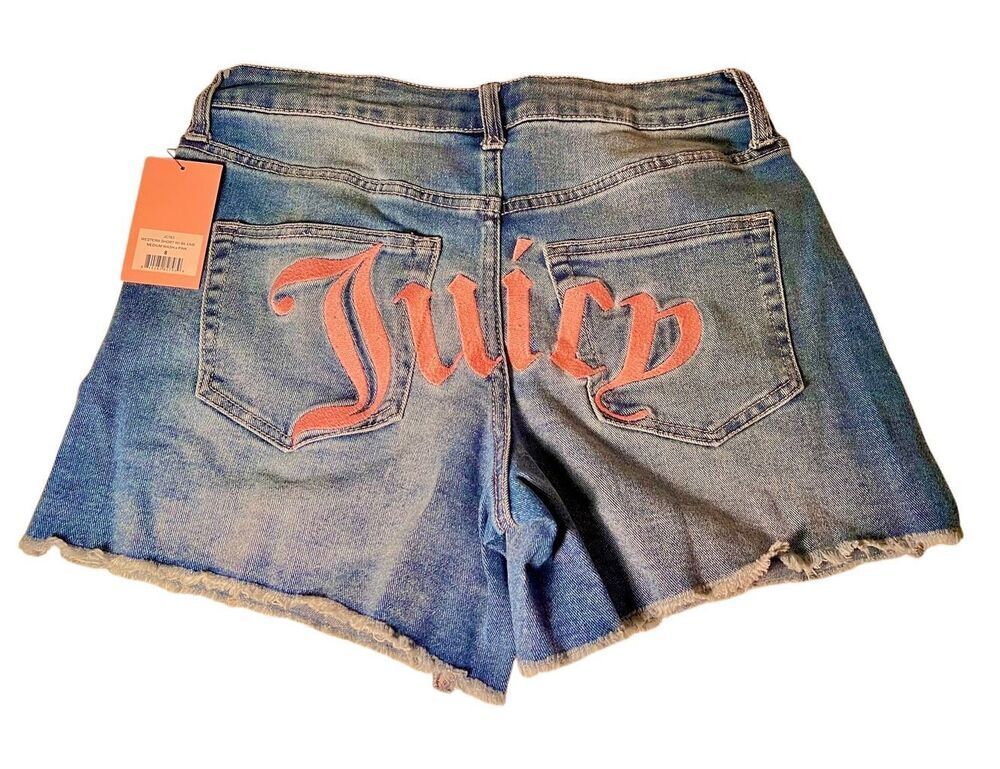 Juicy Western Short With Juicy in Pink Script Across Backside Medium Wash 8 NWT - Picture 1 of 16